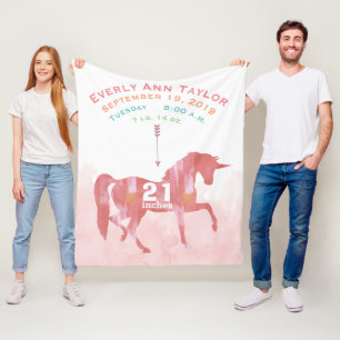 Couverture Polaire Keepsaké Baby Girl Blush Coral Birth Stat Unicorn
