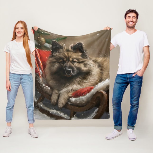 Couverture Polaire keeshond Festive de Noël de chien (En situation)