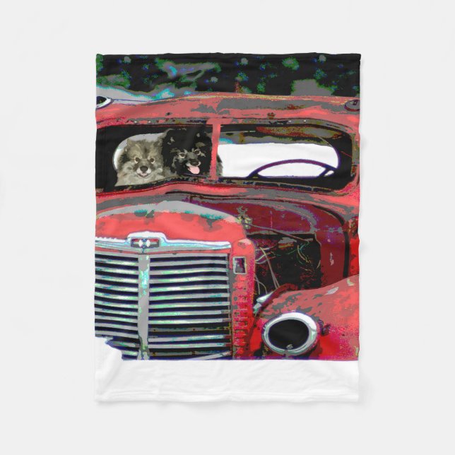Couverture Polaire Keeshond Noël Vieux Camion Peinture Chien Art (Devant)