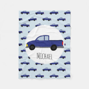 Couverture Polaire Kids Cute Blue Pickup Truck Cartoys Nom des garço