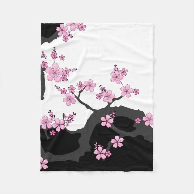 Couverture Polaire Kimono japonais Sakura noir et blanc (Devant)