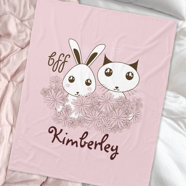 Couverture Polaire Kitten et Bunny amis animaux enfants roses filles (Créateur téléchargé)