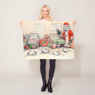 Couverture Polaire Kittens et Père Noël Cat, Louis Wain