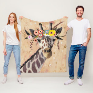 Couverture Polaire Klimt Giraffe   Couronne De Fleurs