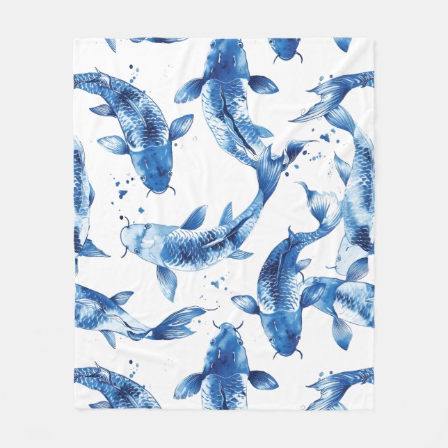 Couverture Polaire Koi indigo shibori (Devant)
