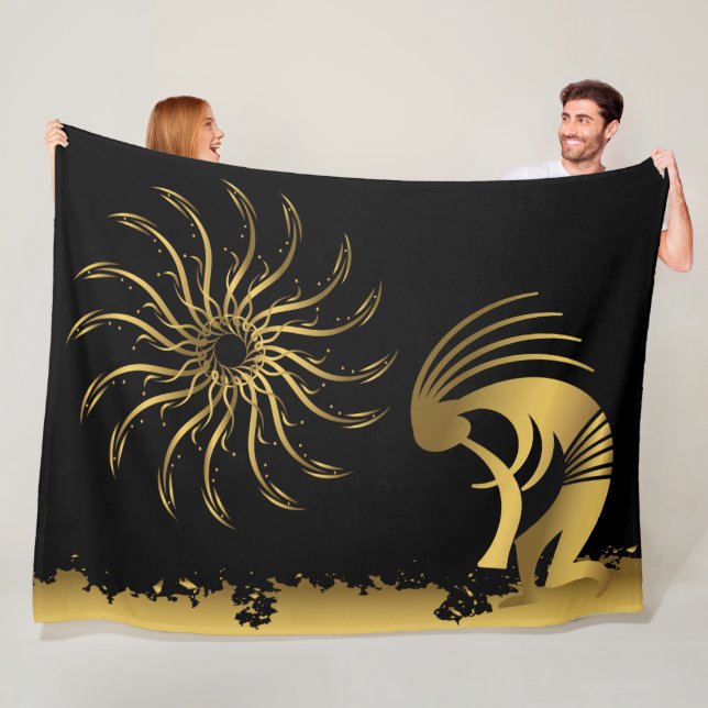 Couverture polaire Kokopelli silhouette dorée (En situation)