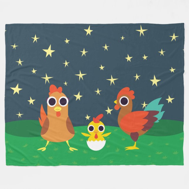 Couverture Polaire La famille de poulet la nuit (Devant (Horizontal))