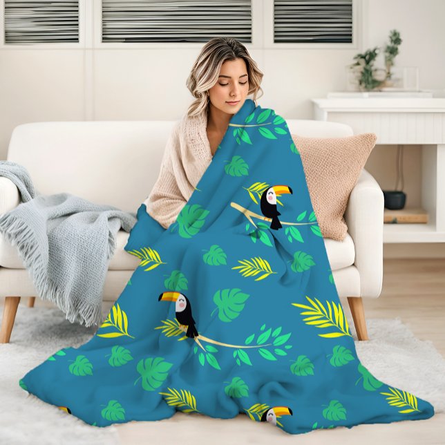 Couverture Polaire La forêt tropicale du Toucan bleu et vert (Créateur téléchargé)
