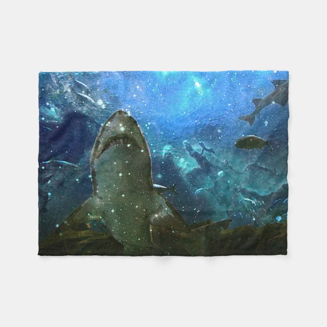 Couverture Polaire La grande lampe marine de lave de requin blanc (Devant (Horizontal))