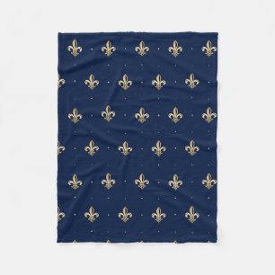 Couverture Polaire La luxueuse Gold Fleur de Lis Navy
