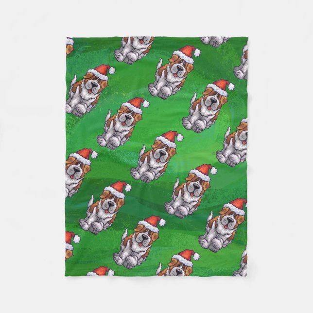 Couverture Polaire La mignonne St Bernard en Motif Casquette sur Vert (Devant)