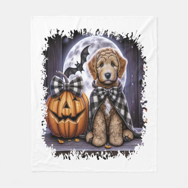 Couverture Polaire Labradoodle chien Carré d'Halloween (Devant)