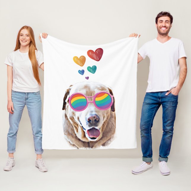 Couverture Polaire Labrador Chien avec Coeurs Saint-Valentin (En situation)