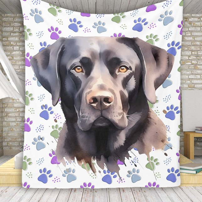 Couverture Polaire Labrador Retriever Chien Empreintes de pattes colo (Créateur téléchargé)