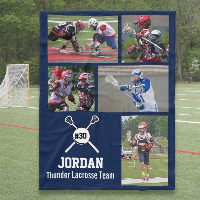 Couverture Polaire Lacrosse personnalisée 5 Photo Collage Nom d'équip (Créateur téléchargé)