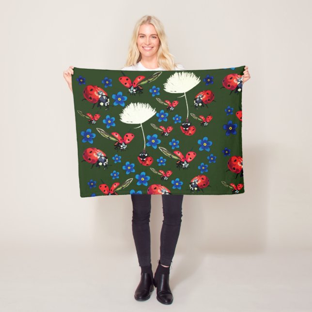 Couverture Polaire Ladybirds Fleurs bleues Blanche polaire (En situation)