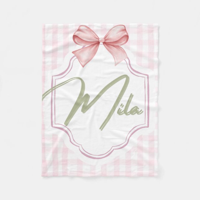 Couverture Polaire Lainey Baby Girl Nursery Bow&En vichy personnalisé (Devant)