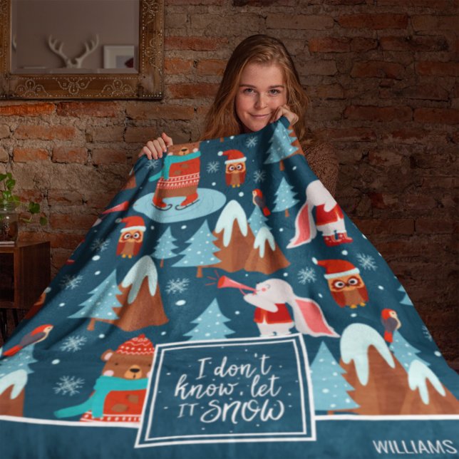 Couverture Polaire Laisser la neige mignonne Motif animal avec le nom (Créateur téléchargé)