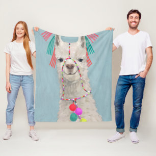 Couverture Polaire Lama orné - blanc