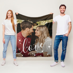 Couverture Polaire L'amour en script blanc avec étincelles Photo pers