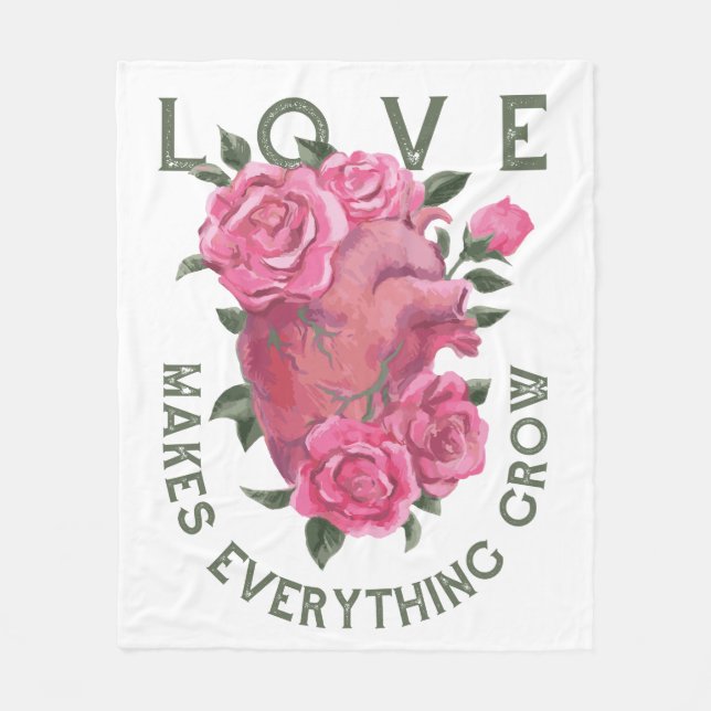 Couverture Polaire L'amour fait tout grandir - Art Floral Romantique (Devant)