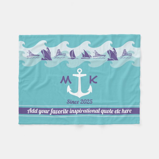 Couverture Polaire L'Ancre ondule le monogramme nautique de yacht de (Devant (Horizontal))