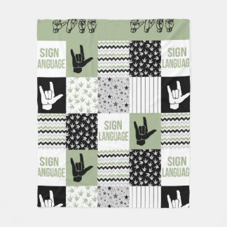 Couverture Polaire Langue des signes forme motif sage vert ASL Mom Lo