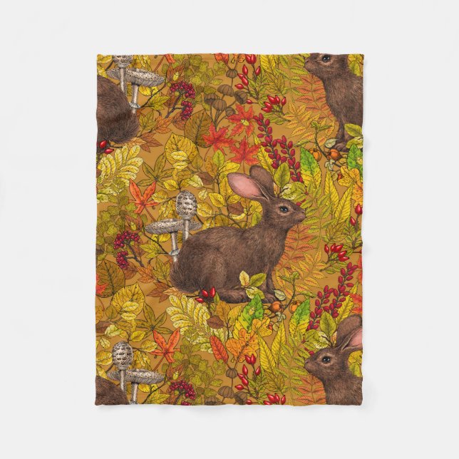 Couverture Polaire Lapin d'automne sur ocre (Devant)