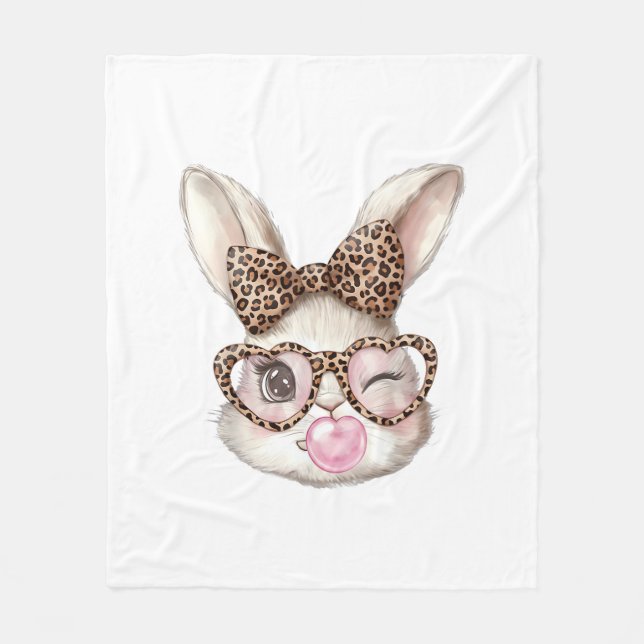 Couverture Polaire Lapin de Pâques Lunettes Mignonnes Léopard Lapin d (Devant)