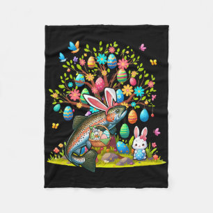 Couverture Polaire Lapin de Pâques oeufs mignons de truite poisson Co