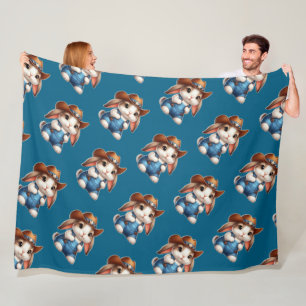 Couverture Polaire Lapin en tenue Cowboy avec Casquette et coutures