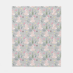 Couverture Polaire lapin mignon avec fleurs et papillons