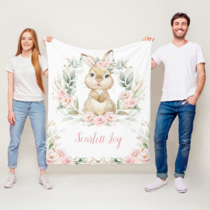 Couverture Polaire Lapin Rose Floral Lapin Vert Fille Nursery