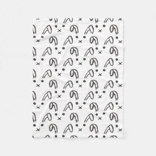 Couverture Polaire Lapin tiré par la main d'aquarelle blanche noire