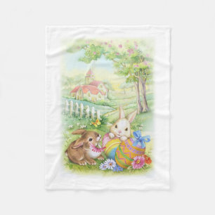 Couverture Polaire Lapins de Pâques vintages mignons