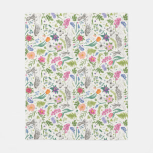 Couverture Polaire Lapins, papillons et fleurs