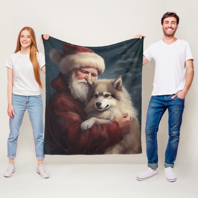 Couverture Polaire Lapphund finlandais Noël festif du Père Noël (En situation)
