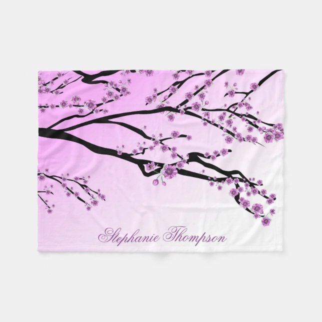 Couverture Polaire L'arbre rose Girly mignon de fleurs de cerisier (Devant (Horizontal))