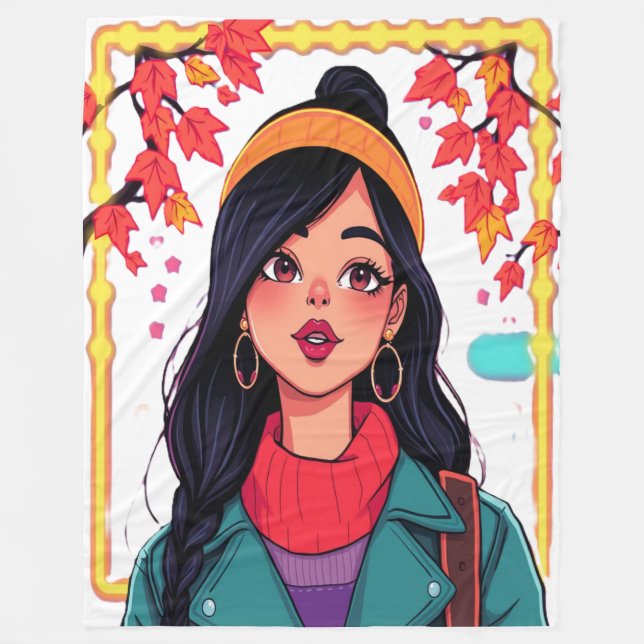 Couverture Polaire Large Autumn Girl Fleece Blanket – Cozy Oversized  (Devant)