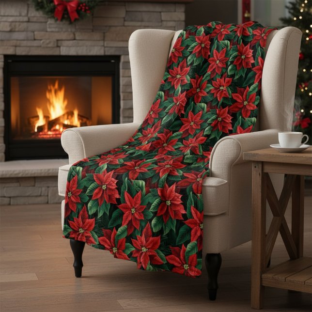 Couverture Polaire Large Red and Green Poinsettias Digital Art (Créateur téléchargé)