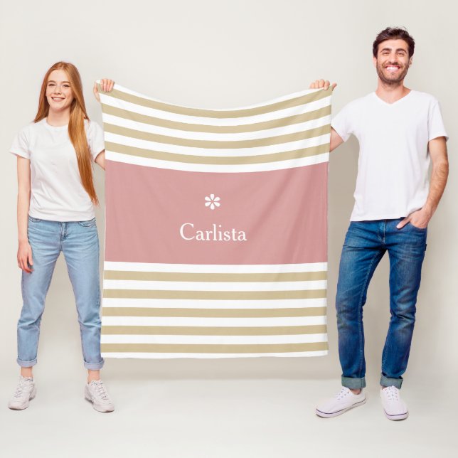Couverture Polaire Large Tan Horizontal Stripes rose Nom et marguerit (En situation)