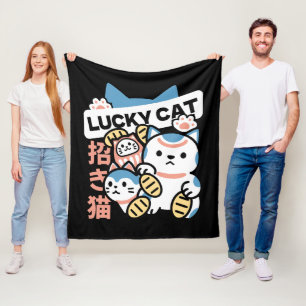 Couverture Polaire L'art du chat chanceux – Maneki Neko avec pièce d'