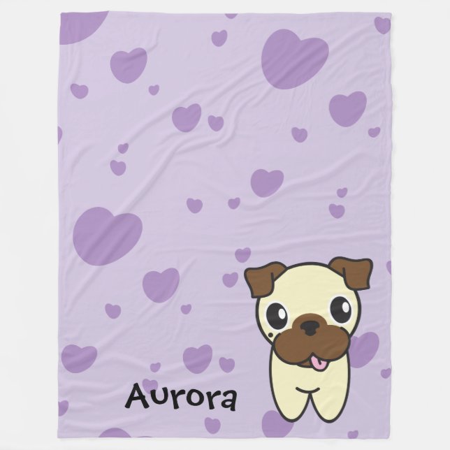 Couverture Polaire L'aurore très mignonne le carlin Purple Heart (Devant)