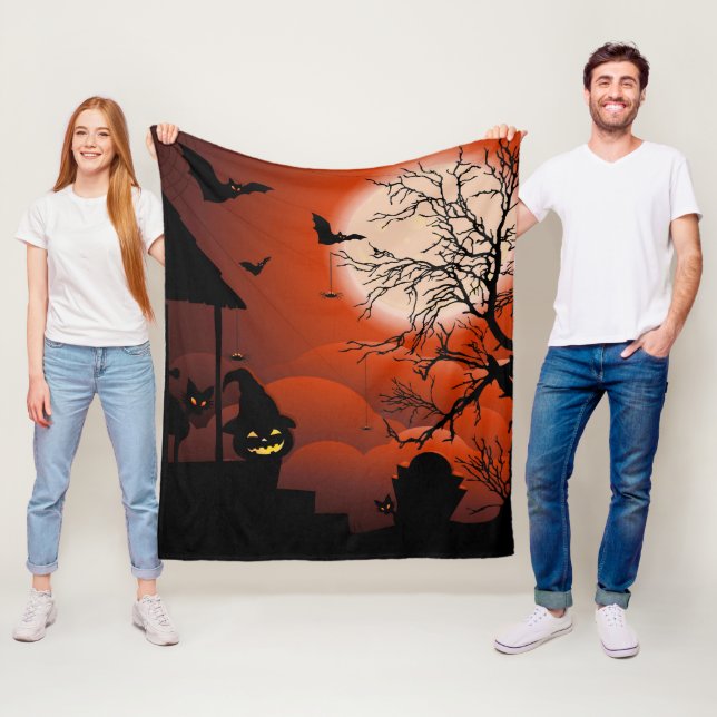 Couverture Polaire Le cauchemar de la lune sanglante d'Halloween (En situation)