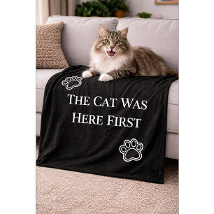 Couverture Polaire Le Chat Était Ici en Premier Coussin Minimaliste