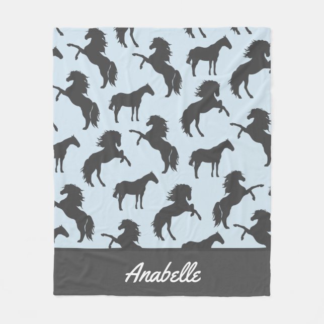 Couverture Polaire Le cheval gris rustique silhouette | personnalisé (Devant)