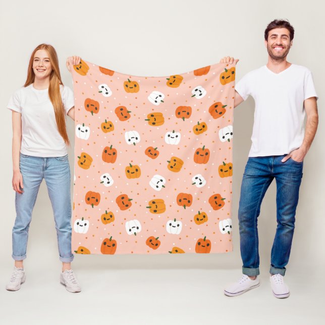 Couverture Polaire Le Citrouille Cute Kawaii fait face au Motif (En situation)