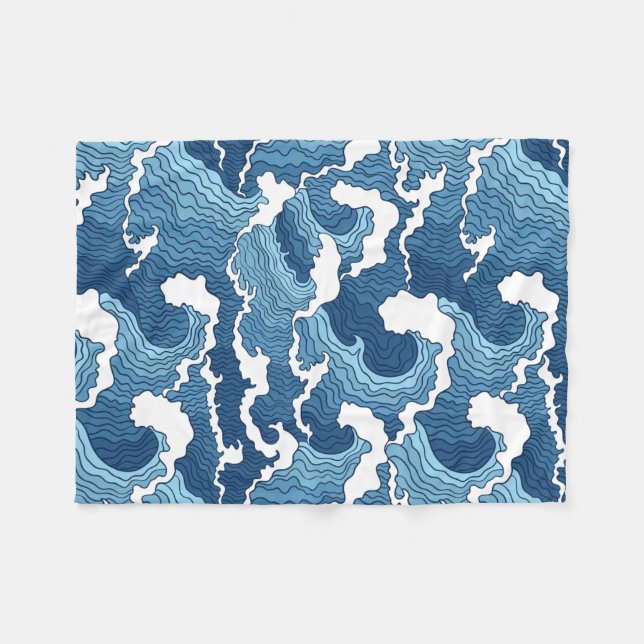 Couverture Polaire Le Grand Motif Bleu Vague (Devant (Horizontal))