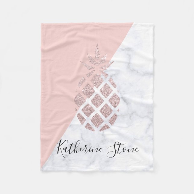 Couverture Polaire Le marbre blanc de parties scintillantes roses (Devant)