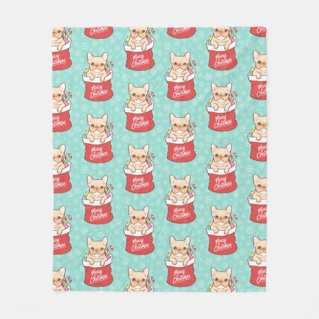 Couverture Polaire Le père noël vient avec un Frenchie (Devant)